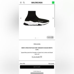 NWT Balenciaga Men’s Recycled Knit Sneaker in Black/White size 40